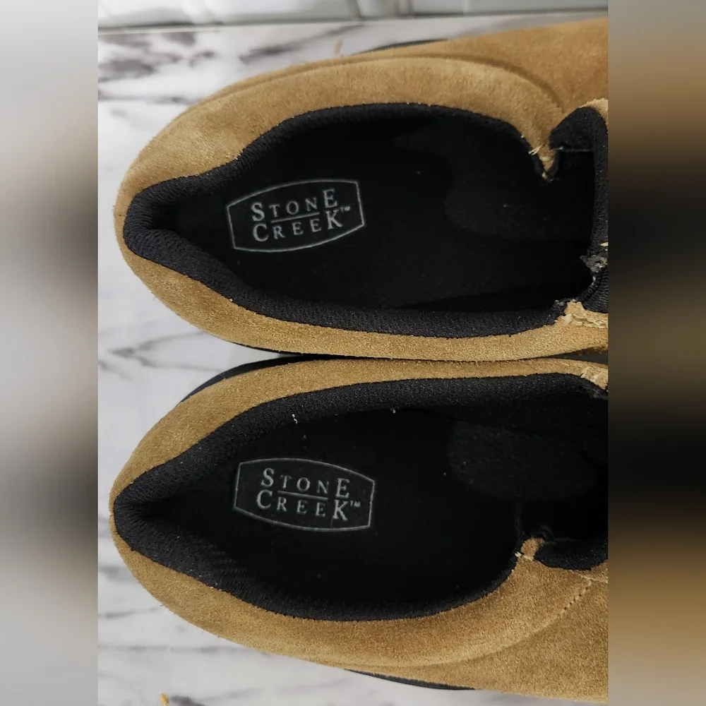 Stone Creek tan suede leather slip on loafers men's size 10.5